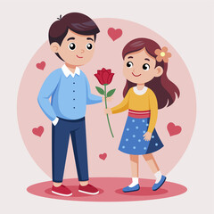 Valentine theme couple love give flower vector