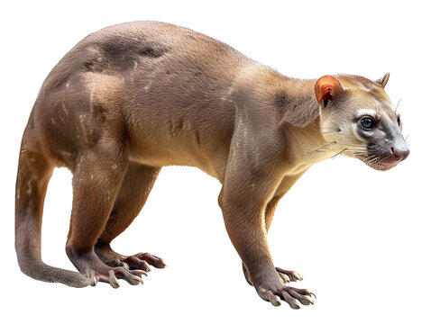 Fossa - Cryptoprocta ferox long-tailed mammal endemic to Madagascar isolated on white background.