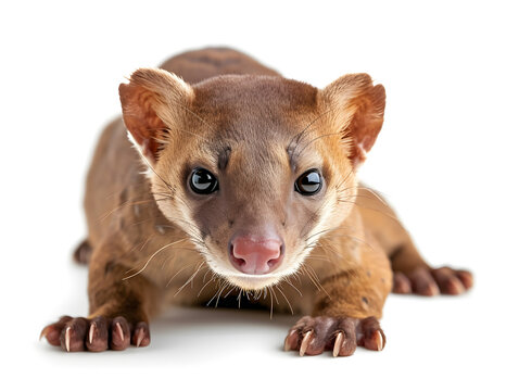 Fossa - Cryptoprocta ferox long-tailed mammal endemic to Madagascar isolated on white background.
