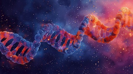 Colorful Background with human dna spiral in violet and blue colors. vibrant illustration - obrazy, fototapety, plakaty