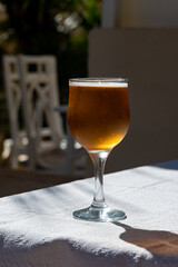 Lunch with cold beer in Spanish outdoor cafe