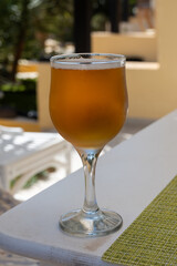 Lunch with cold beer in Spanish outdoor cafe