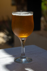 Lunch with cold beer in Spanish outdoor cafe