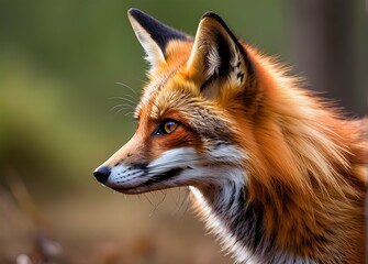Fototapeta premium Red Fox hunting, Vulpes vulpes, wildlife view. Orange fur coat animal in nature habitat.