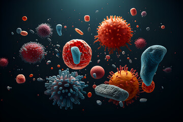 close-up of bacteria and viruses under a microscope,3d  illustration of scientific concepts , generate AI - obrazy, fototapety, plakaty