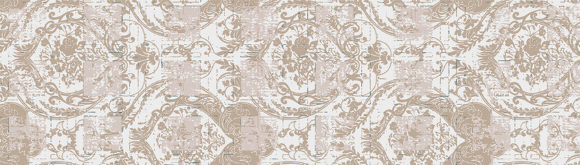 Vector Earth Modern beige cream with Carpet bathmat Boho style ethnic floral damask design, pattern with distressed woven texture and effect Antique traditional rug floor covering