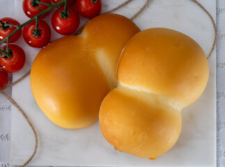 Cheese collection, Italian cheese scamorza, caciocavallo, provolone made from cow milk in South...