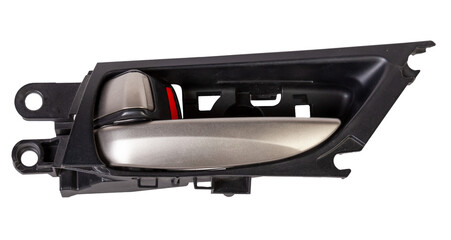 Inside Handle door opening in the vehicle with metal element on white isolated background. Spare...
