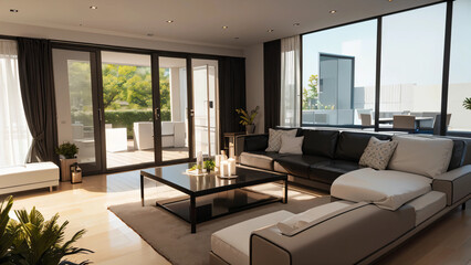 modern living room with fireplace