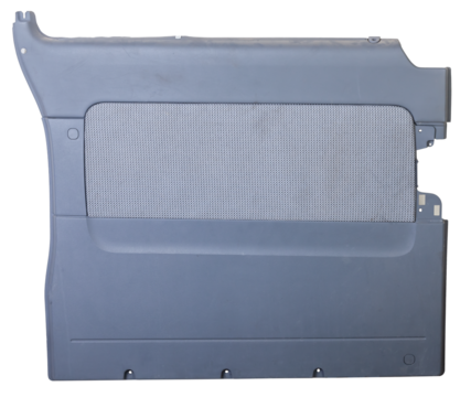 van Car door trim with gray fabric upholstery on a white isolated background for repair and replacement in a car service. Spare parts catalog.