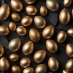 Easter Decoration With Golden Eggs on Dark Shale Background