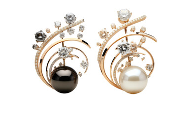 Mismatched Pearl and Diamond Earrings with Transparent Detail on White Background