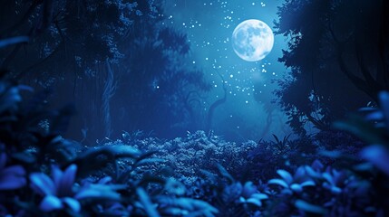 Obraz na płótnie Canvas Enchanting Moonlit Grove Create a captivating animated forest scene bathed in the soft glow of moonlight.