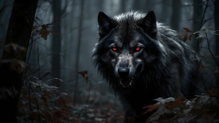 angry wolf in the forest
