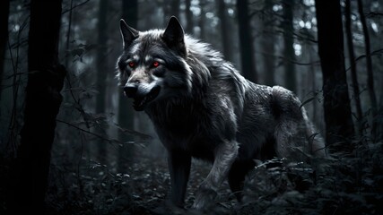 angry wolf in the forest