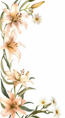 Background with flowers and leaves watercolor art painted. Wallpaper for mobile. 