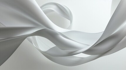 Construct an image of an otherworldly ribbon elegantly suspended in a luminous white space.