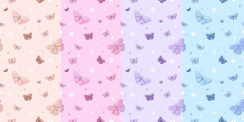 butterfly with daisy flower seamless pattern, cute girly spring, design for  baby fabric, kid textile, background, wallpaper, table cloth, textile, fabric, curtain, wrapping, vector illustration