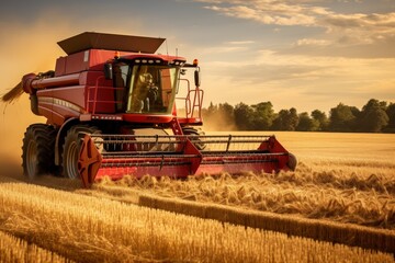 Harvesting Wheat in Rural Landscape