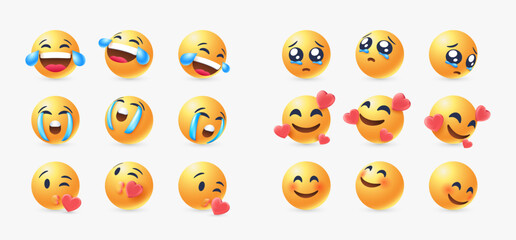set 3d realistic emoji in various points of view design