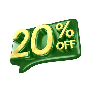 3d sales green and gold discount price tag for composition 20 percent, amazing for product promotion