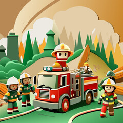 Toy Fire Brigade: Stock Image of Playful Miniature Fire Trucks and Firefighters, Evoking Childhood Joy and Imaginative Adventures - A Whimsical Snapshot of Playtime Heroics.