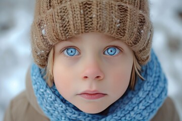 Blue-themed Innocence: Child's Upward Glance