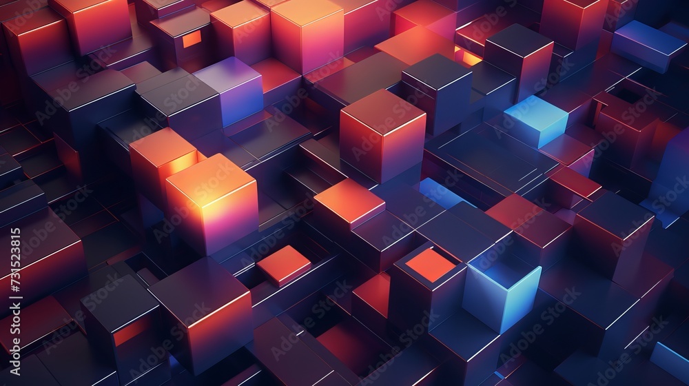 Poster dynamic multicolored tech background: vibrant 3d geometric structure in clean, modern design - perfe