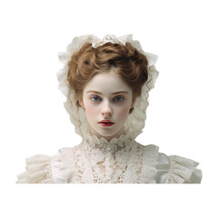 Style Porcelain Doll with Lace on White Background