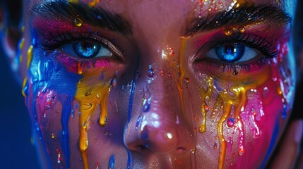 Psychedelic Dripping: Close-up Portrait of a Woman