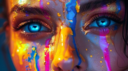 Psychedelic Dripping: Close-up Portrait of a Woman