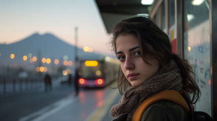 Young woman waiting transport.