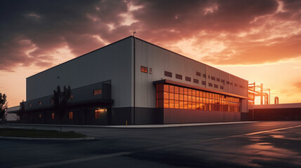 Industrial building for manufacturing production plant or large warehouse.