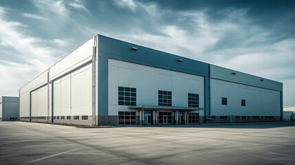 Industrial building for manufacturing production plant or large warehouse.