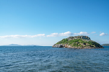 Fototapeta premium The scenic views from Gümüşlük bay with yachts in Bodrum, Turkey
