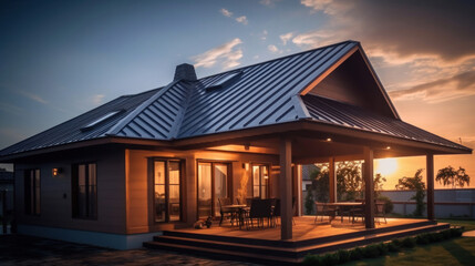 Metal roof installed in a modern house. - obrazy, fototapety, plakaty