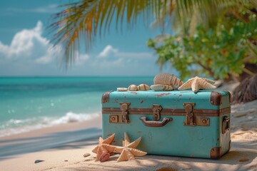 An open suitcase with things on vacation. The concept of travel time