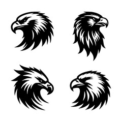 set of eagle bird head silhouettes on isolated background