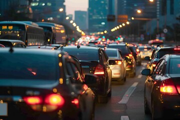 A traffic jam is shown at a crossroad during rush hour