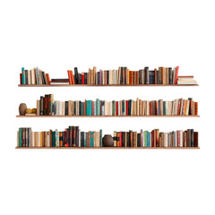 Mounted Bookshelves with Books on White Background