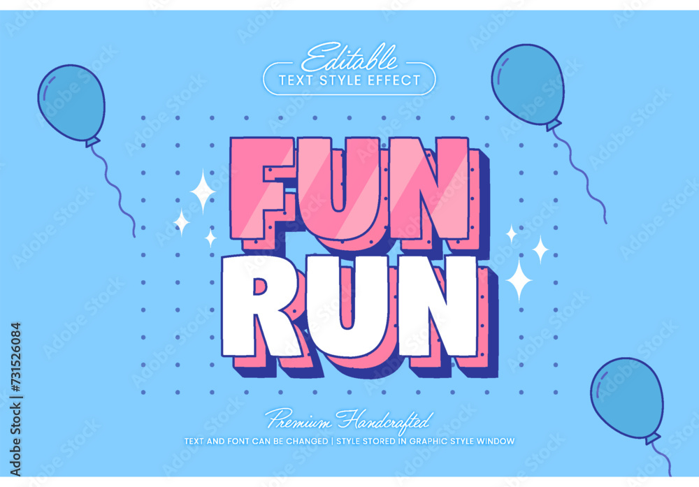 Poster fun run championship 3d vector text effect graphic style. editable vector headline and title templat