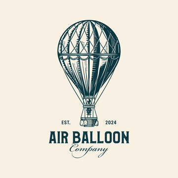 Vintage air balloon logo, classic hand drawn