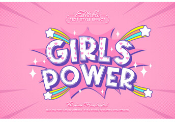Girls power 3D vector text effect graphic style. Editable vector headline and title template.