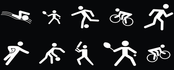 Sport icons set . Vector illustration. isolated on Black  Background.