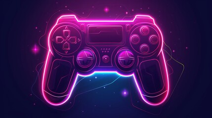 Neon video game icon control game vector illustration. light banner - obrazy, fototapety, plakaty