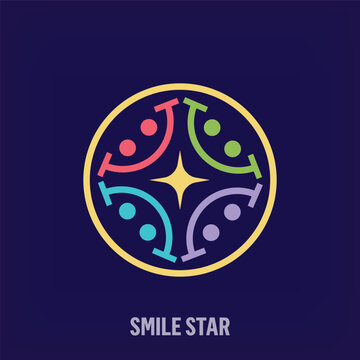 Creative star smiley team logo. Unique color transitions. Cute smile logo template. vector