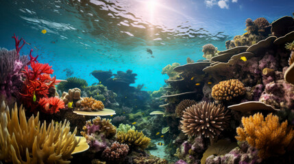 Fototapeta na wymiar Colorful Marine Life in an Underwater Coral Reef Environment. Generative AI