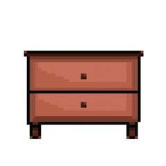 Wooden cupboard. Pixel bit retro game styled vector illustration drawing. Simple flat cartoon interior home furniture drawing.
