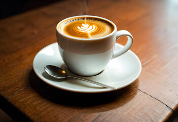 Coffee. Cup. Table. Drink. Beverage. Refreshment. Cafe. Morning. Espresso. Aroma. Relaxation. Hot. Caffeine. Coffee Break. Cozy. AI Generated.