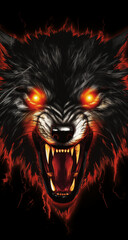 enraged wearwolf with glowing eyes, background for cellphones, mobile phone, banner for instagram stories.